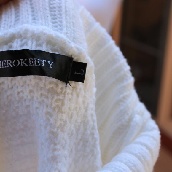 Merokeety NWOT Women Sweater Ivory Turtleneck Knit SZ L High & Low Acrylic - Picture 4 of 4